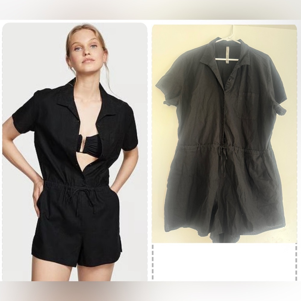 Victoriaβs Secret black linen blend romper coverup Size XXL
